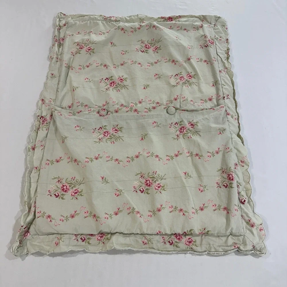 Simply Shabby Chic Rose Floral Quilted Cotton Pillow Sham Scalloped Sage 23x28